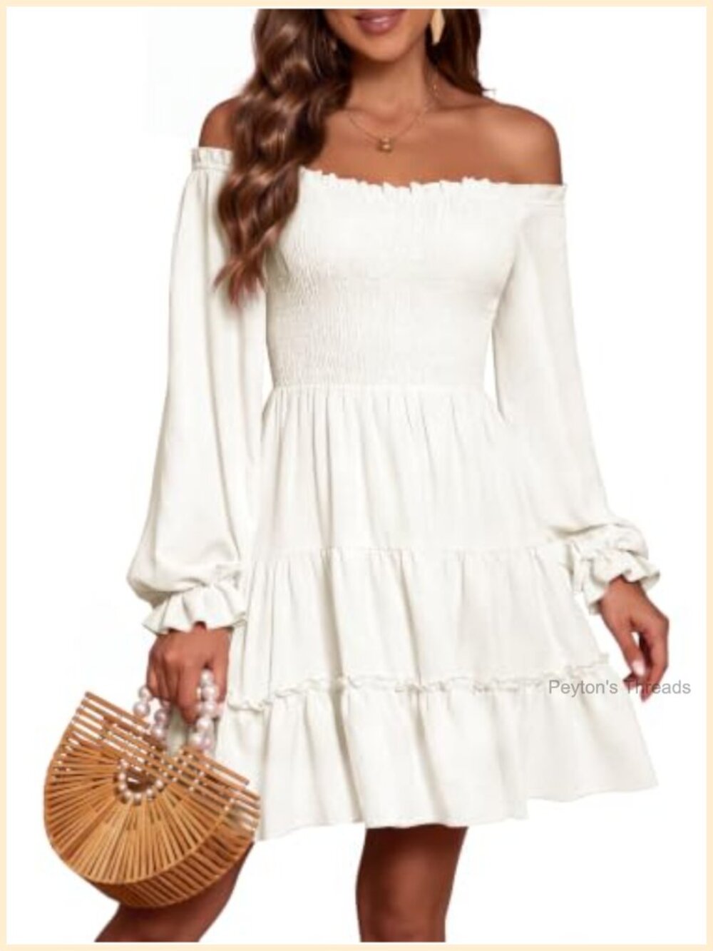 Off Shoulder Long Sleeve Smocked Ruffle Mini Dress A-Line